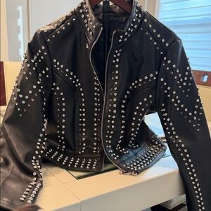 (NEVER WORN) Studded Black Leather Moto Jacket - Women's
